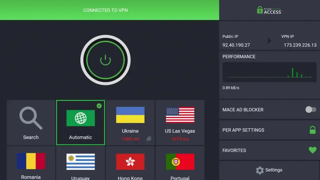 PIA (VPN) IPTV app screenshot