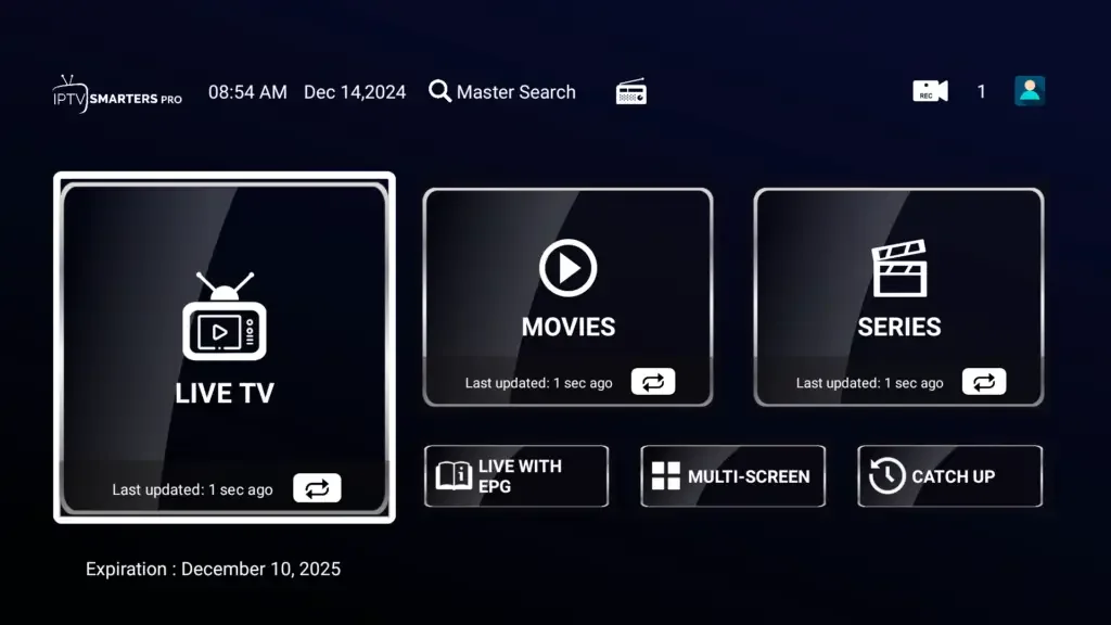 Smarters Pro IPTV app screenshot