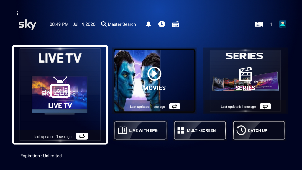 Sky Smarters IPTV app screenshot