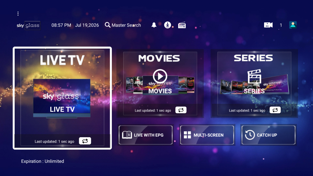 Sky Glass Smarters IPTV app screenshot