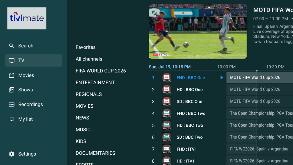 TiviMate IPTV app screenshot